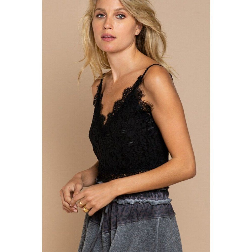 POL Clothing Black Lace Woven Crop Top Bralette Summer Boho Bohemian New JFT838 - Picture 2 of 4